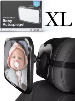 Autospiegel Baby 360° Verstelbaar Voor Hoofdsteun Autostoel -Achteruitkijkspiegel XL- Achterbankspiegel Kinderen -Baby Veiligheid Accessoires - Zwart